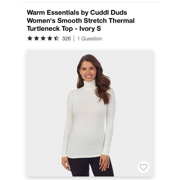 Women's Smooth Stretch Thermal Turtleneck Top - Ivory S - Picture 1 of 7